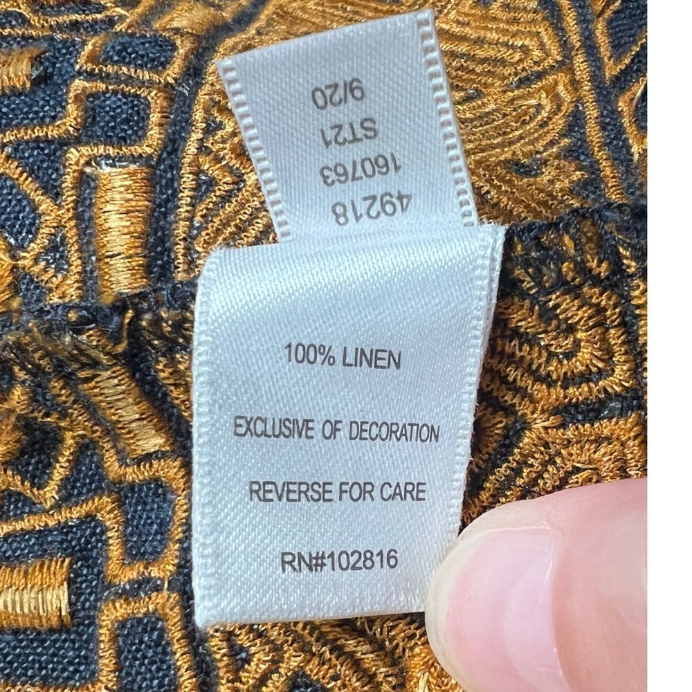 Garnet Hill Embroidered Linen Popover Dress Blue Flax Embroidered Tassel Size 12 - Picture 9 of 13